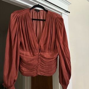 Anthropologie Terracotta Pleated Blouse